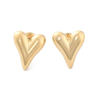 304 Stainless Steel Stud Earrings, Heart, Real 14K Gold Plated, 14x12mm