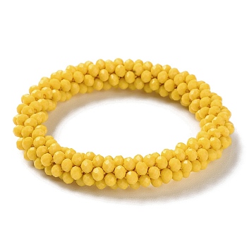Crochet Glass Beads Braided Stretch Bracelet, Nepel Boho Style Bracelet, Gold, Inner Diameter: 1-7/8 inch(4.9cm)