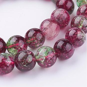 Natural Crackle Quartz Beads Strands, Dyed, Round, Brown, 12mm, Hole: 1mm, about 16pcs/strand, 8 inch