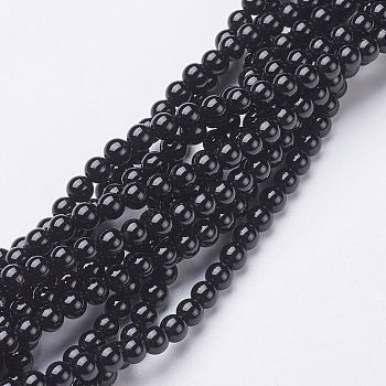 Natural Black Onyx Round Beads Strands, Grade A, Dyed, 4mm, Hole: 0.8mm, about 92pcs/strand, 15 inch.