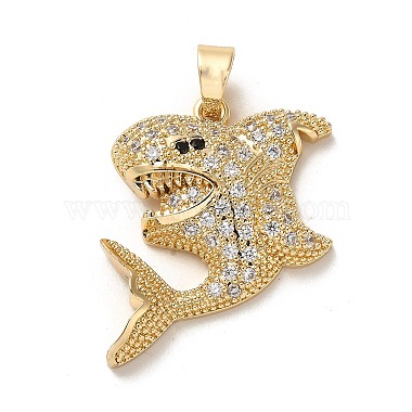 Golden Clear Shark Brass+Cubic Zirconia Pendants