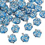 Cat Eye Pendants, with Brass Findings, Heart, Platinum Color, Sky Blue, 23x21x9mm, Hole: 5x4mm(CE-H006-06)