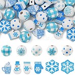 110Pcs 11 Styles Christmas Winter Theme Printed Wood Beads, Dyed, Mixed Shapes, Mixed Shapes, 15.5~19.5x12.5~17.5x5.5~16mm, Hole: 2~4.5mm, 10pcs/style(WOOD-YW0001-92)