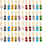 48Pcs 12 Styles Iron & Round Glass Pendant Decorations, with Alloy Lobster Claw Clasps, Mixed Color, 35mm, 4pcs/style(HJEW-PH02245)