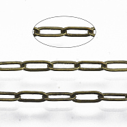Brass Paperclip Chains, Flat Oval, Drawn Elongated Cable Chains, Soldered, with Spool, Cadmium Free & Nickel Free & Lead Free, Antique Bronze, 7.6x2.6x0.5mm, about 301.83 Feet(92m)/roll(CHC-S008-001D-AB)