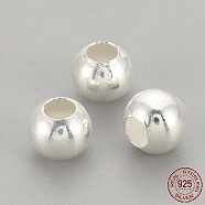 925 Sterling Silver Beads, Round, Silver, 4x3.5mm, Hole: 1.5mm(X-STER-S002-12-4mm)