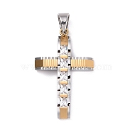304 Stainless Steel Big Pendants, Cross, with Rhinestones, Golden & Stainless Steel Color, 50x32x6mm, Hole: 10x8mm(STAS-H351-15GP)