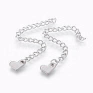 304 Stainless Steel Chain Extender, Heart, Stainless Steel Color, 70x3mm(STAS-P220-20P)