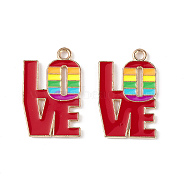 Rainbow Color Pride Alloy Enamel Pendants, Word Love Charm, Light Gold, Colorful, 24x14.7x1.3mm, Hole: 2mm(ENAM-K067-07)