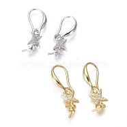 Brass Micro Pave Cubic Zirconia Earring Hooks, Ear Wire, For Half-drilled Bead, Clear, Star, Mixed Color, 26mm, Pin: 1mm(KK-G374-05)