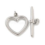 Non-Tarnish 304 Stainless Steel Toggle Clasps, Heart, Stainless Steel Color, Heart: 14x13.8x1mm, Hole: 2mm, Bar: 18.8x5x2mm, Hole: 2mm(STAS-L278-005P)