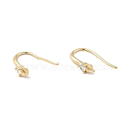 Rack Plating Brass Micro Pave Cubic Zirconia Earring Hooks, for Half Drilled Beads, Long-Lasting Plated, Cadmium Free & Lead Free, Real 14K Gold Plated, 16x3mm, Pin: 0.9mm, Pin: 0.8mm(For Half Drilled Beads)(X-KK-D083-10G)