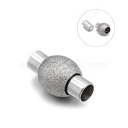 304 Stainless Steel Textured Magnetic Clasps with Glue-in Ends, Stainless Steel Color, 16.5x9mm, Hole: 4mm(STAS-E089-32B)