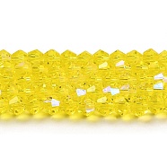 Transparent Electroplate Glass Beads Strands, AB Color Plated, Faceted, Bicone, Yellow, 2mm, about 162~185pcs/strand, 12.76~14.61 inch(32.4~37.1cm)(GLAA-F029-2mm-D21)