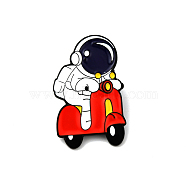 Spaceman Riding on A Motorcycle Enamel Pin, Astronaut Alloy Enamel Brooch for Backpack Clothes, Electrophoresis Black, Red, 27.5x18.5x1.7mm, Pin: 1mm(JEWB-SZC0002-001A)