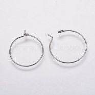 316 Surgical Stainless Steel Hoop Earrings Findings, Wine Glass Charms Findings, Stainless Steel Color, 21 Gauge, 20x0.7mm, Inner Diameter: 19mm(X-STAS-K146-039-20mm)