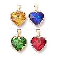 4Pcs 4 Colors Faceted Glass Pendant, with 304 Stainless Steel Findings, Mixed Color, 16.5x14x6mm, Hole: 6x3mm, 1Pc/color(PALLOY-JF02342)