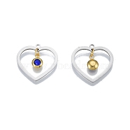 201 Stainless Steel Pendants, with Rhinestone, Heart with Flat Round, Real Gold Plated & Stainless Steel Color, Montana, 23x24x1mm, Hole: 1.6mm(STAS-N090-LA896-9P)