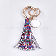PU Leather Tassel Keychain, with Alloy Enamel Pendants, Iron Key Rings and Alloy Spring Gate Rings, Light Gold, Colorful, 121~128mm(KEYC-T004-05J)
