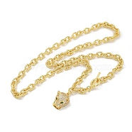 Brass Micro Pave Cubic Zirconia Leopard Pendant Cable Chain Necklaces, Real 18K Gold Plated, Clear, 19.69 inch(50cm)(NJEW-K385-01A-01)