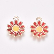 Enamel Charms, with Golden Plated Alloy Findings, Daisy, Red, 15x11.5x2mm, Hole: 1.4mm(X-PALLOY-TAC0009-56E)