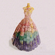 Natural Gemstone Chip & Resin Craft Display Decorations, Glittered Wedding Dress Figurine, for Home Feng Shui Ornament, 56x83mm(DJEW-PW0021-28F)