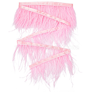 Ostrich Feather Tassel Ribbon, Dyed Feather Polyester Fringe Trimming, Costume Accessories, Pink, 130x0.5mm(DIY-GF0008-68A)