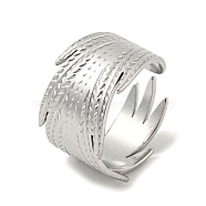 304 Stainless Steel Open Cuff Ring, Feather, Stainless Steel Color, US Size 7 1/4(17.5mm)(RJEW-C067-12P)