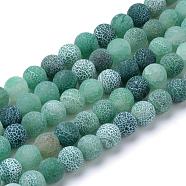 Natural & Dyed Crackle Agate Bead Strands, Frosted Style, Round, Green, 6mm, Hole: 1mm, about 63pcs/strand, 15.5 inch(G-T056-6mm-06)