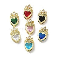 Rack Plating Brass Cubic Zirconia Pendants, with Glass, Long-Lasting Plated, Lead Free & Cadmium Free, Real 18K Gold Plated, Heart, Mixed Color, 21.5x13x8mm, Hole: 6x3mm and 4.5x3mm(KK-Q803-02)