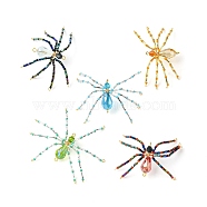 MIYUKI Seed & Glass Beaded Pendants, with Golden Stainless Steel Wire Findings, Spider Charms, Mixed Color, 30~30.5x64~66x10mm, Hole: 1.2~1.8mm(PALLOY-JF02101)