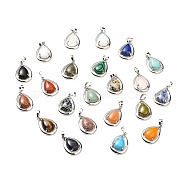 Natural & Synthetic Mixed Stone Pendants, Teardorp Charms, with Rack Plating Platinum Tone Brass Findings, Cadmium Free & Lead Free, Mixed Dyed and Undyed, 30.5x20x8mm, Hole: 8x5mm(G-B033-04P)