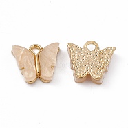 Acrylic Charms, with Light Gold Tone Alloy Finding, Butterfly Charm, Bisque, 13x14x3mm, Hole: 2mm(MACR-C012-01KCG-08)