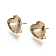 304 Stainless Steel Stud Earring Settings, with Loop, Heart, Real 18K Gold Plated, 14.3mm, Heart: 13.4x13.3mm, Hole: 1.8mm, Pin: 0.8mm, Tray: 12x10.5mm(STAS-I104-02G)
