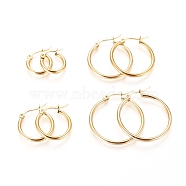 304 Stainless Steel Hoop Earrings for Women, Ring Shape, Mixed Size, Golden, 15~30x2mm, 12 Gauge, Pin: 1x0.7mm, 4pairs/set(EJEW-X0015-02G-01)