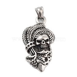 Retro 304 Stainless Steel Big Pendants, Antique Silver, Skull Theme, 47x25.5x8mm, Hole: 8.5x5.5mm(STAS-I205-38AS-08)