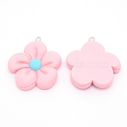 Resin Pendants, with Platinum Iron Finding, Flower, Pink, 35x30x6mm, Hole: 2mm(RESI-TAC0001-72B-02)