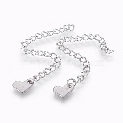 Tarnish Resistant 304 Stainless Steel Chain Extender, Heart, Stainless Steel Color, 70x3mm(STAS-P220-20P)