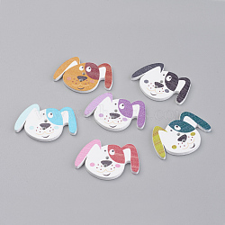 2-Hole Puppy Printed Wooden Buttons, Dyed, Cartoon Dog Head, Mixed Color, 23x33x2mm, Hole: 1.5mm(WOOD-S037-039)