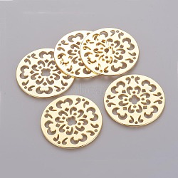 Tibetan Style Links, Lead Free and Cadmium Free, Flat Round, Golden, about 48mm in diameter, 1mm thick(X-EA13475Y-G)