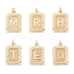 6Pcs 6 Style Brass Pendants, with Jump Rings, Cadmium Free & Nickel Free & Lead Free, Rectangle with Letter, Real 18K Gold Plated, Real 18K Gold Plated, 22.5x16x2mm, Jump Ring: 5x1mm, 3mm inner diameter, 1pc/style(KK-AR0003-66)