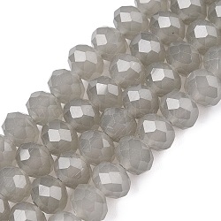 Glass Beads Strands, Imitation Jade, Faceted, Rondelle, Silver, 8x6mm, Hole: 1mm, about 64~65pcs/strand, 40~41cm(EGLA-A044-J8mm-D10)