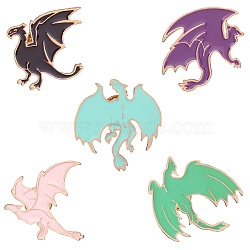 5Pcs 5 Style Dragon Enamel Pin, Light Gold Alloy Brooches, Mixed Color, 25.5~35x29~35x2mm, 1pc/style(JEWB-SZ0001-97)