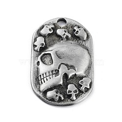 Tibetan Style Alloy Pendnat, Frosted, Oval with Skull, Antique Silver, 48x30x4.5mm(PALLOY-H133-05AS)