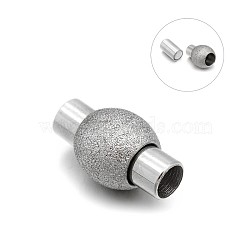 Tarnish Resistant 304 Stainless Steel Textured Magnetic Clasps with Glue-in Ends, Stainless Steel Color, 16.5x9mm, Hole: 4mm(STAS-E089-32B)