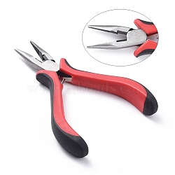 Carbon Steel Jewelry Pliers, Chain Nose Pliers, Serrated Jaw and Wire Cutter, Polishing, Red, Gunmetal, 132mm(PT-S024)