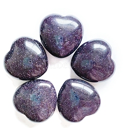 Synthetic Blue Goldstone Healing Stones, Heart Love Stones, Pocket Palm Stones for Reiki Ealancing, 30x30x15mm(PW-WG48905-09)