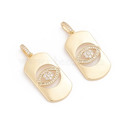 Brass Micro Pave Cubic Zirconia Pendants, with Jump Ring, Long-Lasting Plated, Rectangle with Eye, Clear, Golden, 32x16.5x5mm, Hole: 5x3mm(X-ZIRC-G165-11G)