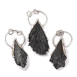 Natural Black Tourmaline Big Pendants, Wing Charms with Brass Rings, Platinum, 68~74x31x8mm, Hole: 26x27mm(RJEW-K269-01P)