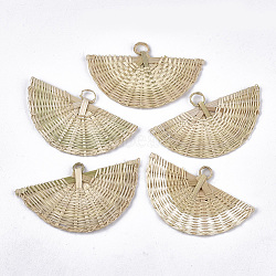 Handmade Reed Cane/Rattan Woven Pendants, For Making Straw Earrings and Necklaces, Fan, Antique White, 50~60x95~110x5~6mm, Hole: 7~11mm(X-WOVE-T006-110A)